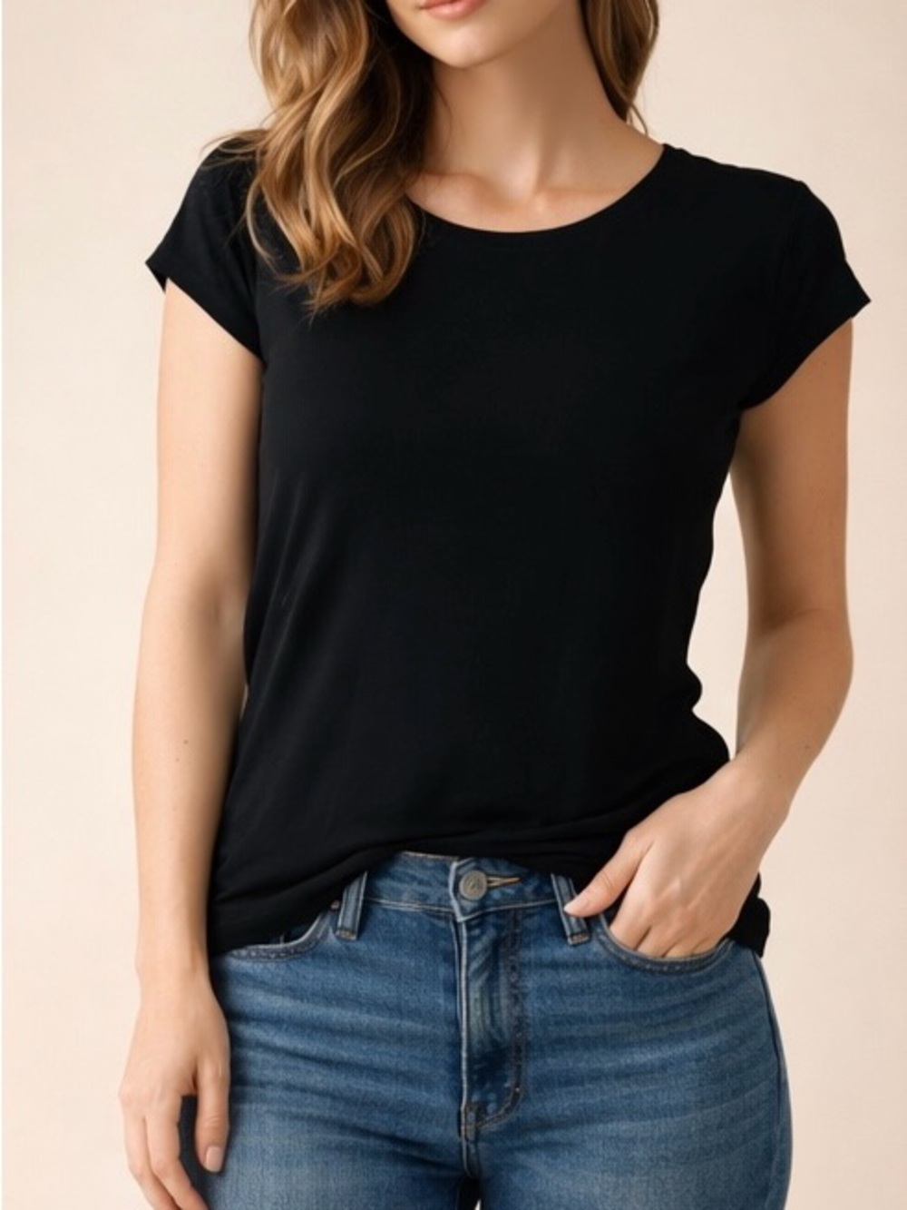 Downeast Basics Black Fitted Tee Stretch Cotton Minimal Top L